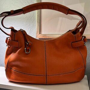 Cole Haan Orange Pebbled Leather Hobo Shoulder Bag Basket Tote Handbag
